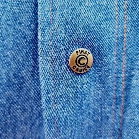 First Choice VTG 1990s Men's Premium Denim Varsity Bomber Jean Jacket Blue NWT - Picture 15 of 16